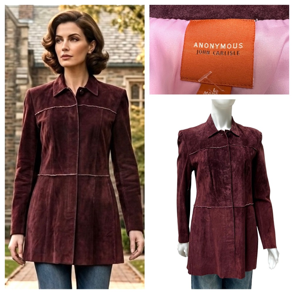 Anonymous John Carlisle Burgundy Suede Leather Jacket‎ Sz L Old Money Grunge Y2K